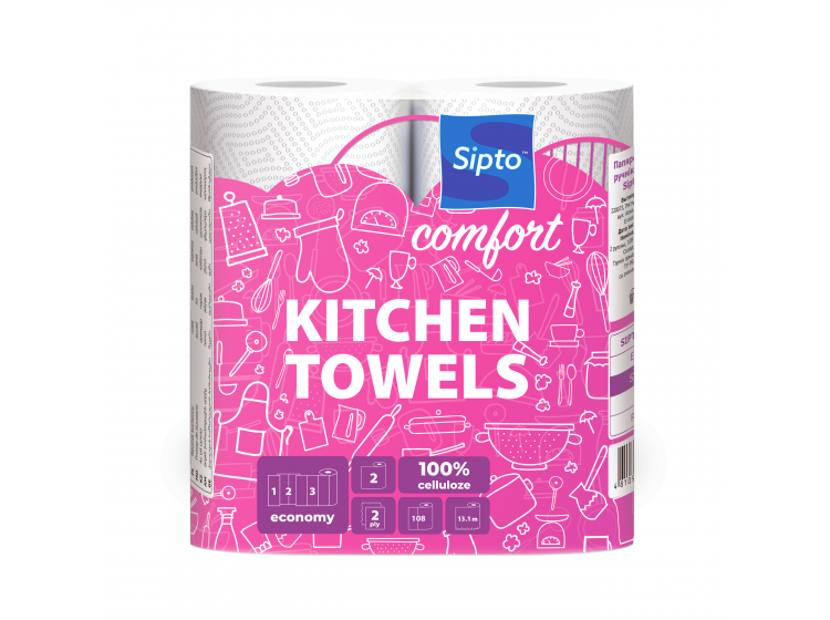 Бумажные кухонные полотенца «Sipto Comfort» белые (1*2рул.), 2-х слойные, 12 упак/меш. Бумажные кухонные полотенца «Sipto Comfort» белые (1*2рул.), 2-х слойные, 12 упак/меш.